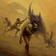 Artist’s depiction of a now-outdated view of violent, dangerous Neanderthal behavior.